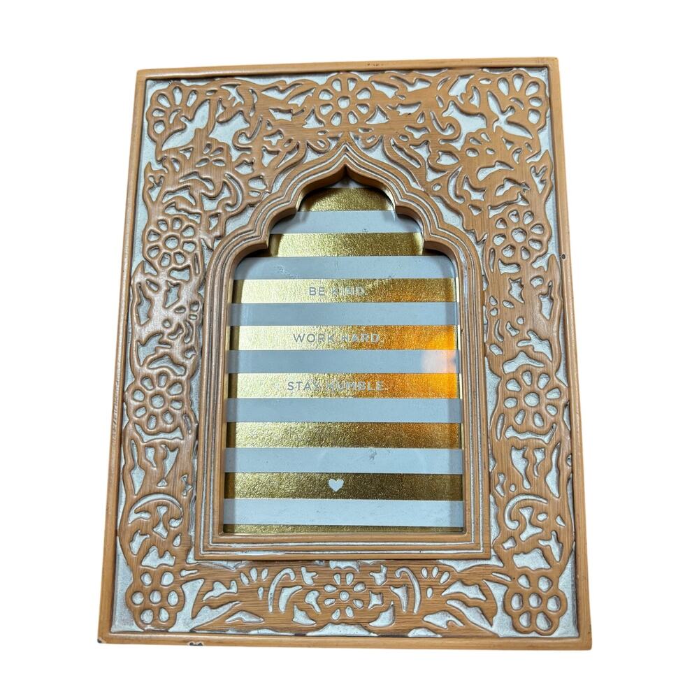 Boho Moroccan theme standing photo frame stone creamy white ornate home decor